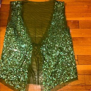 Vintage green Sequin Vest Brilliant by Basil & Maude 16-19” pit to pit